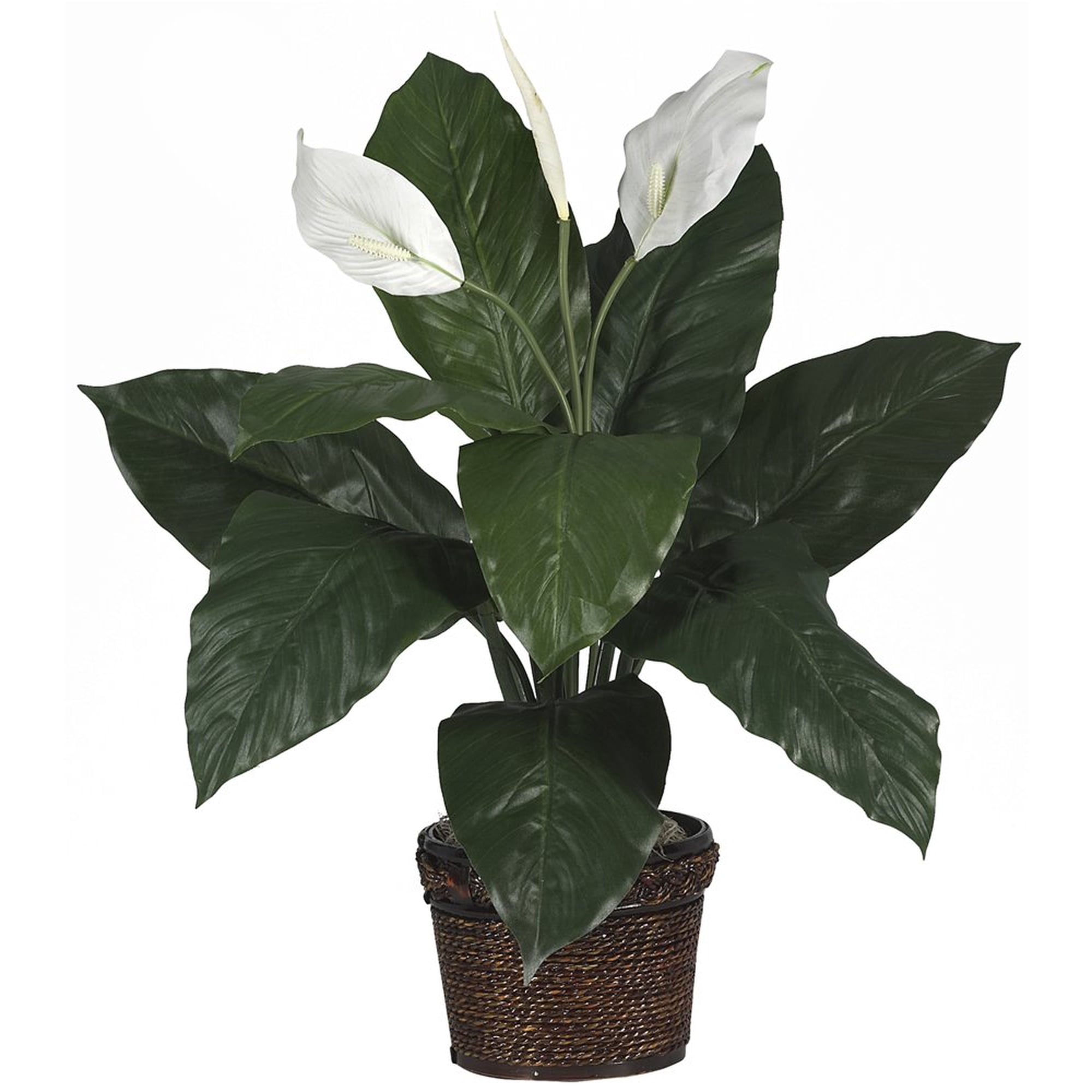 Nearly Natural - Planta Artificial De Spathiphyllum Casi Natural Con Cesta De Mimbre