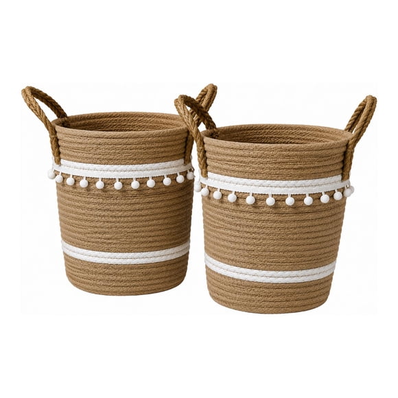 Set 2 Canastos Cesta Yute Diseño Algodón Tejido Rustico