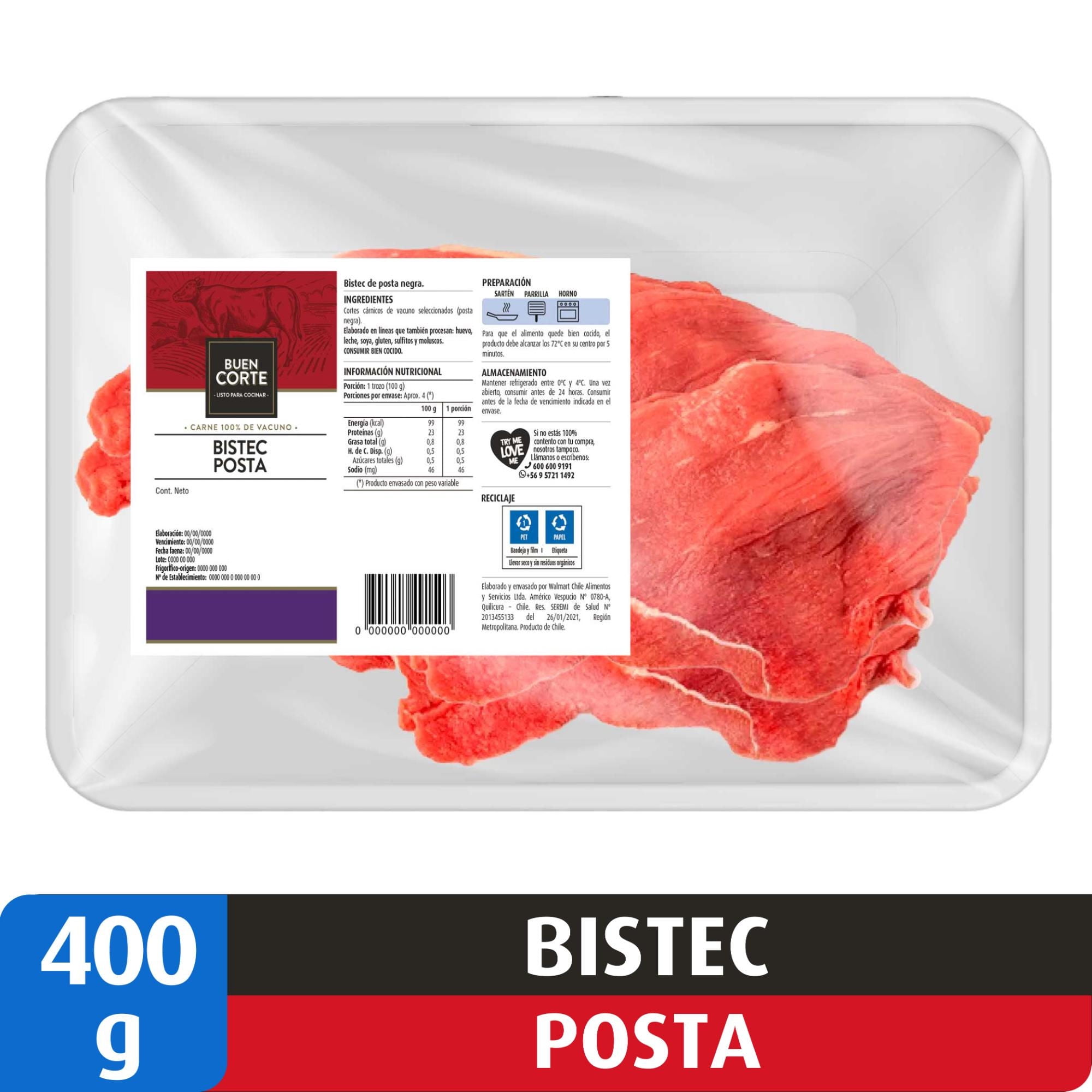 Carne De Vacuno Bistec Posta 400 g El Buen Corte