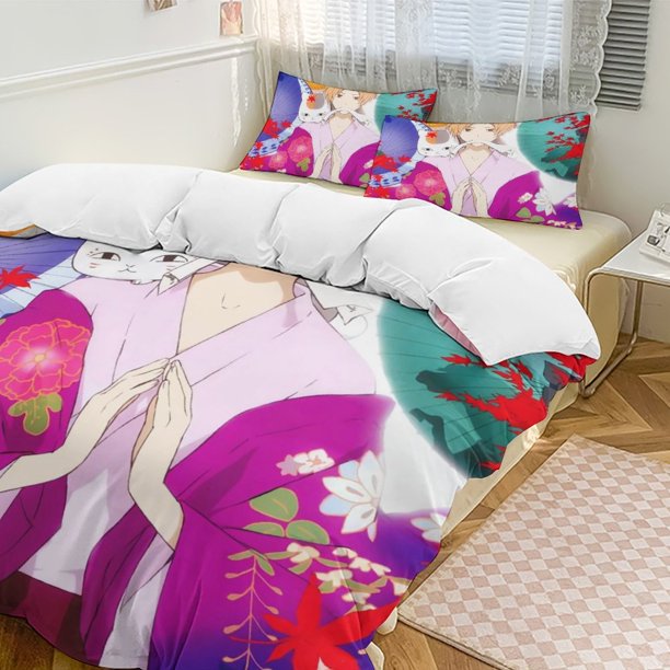 Natsume's Book of FriendsCartoon Collection 3-Piece Comforter Set, Personalized Bedding Decor for Kids And Teens Bed Sheets