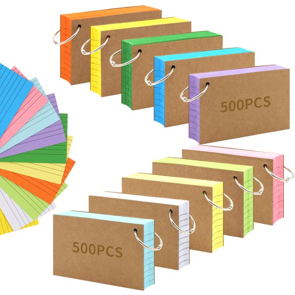 Index Cards Lovppy 1000 tarjetas didácticas de colores con anillas, 8 x 13 cm