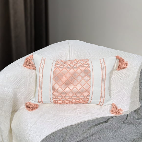 XmhyTop Almohada bohemia (2 pieza), 45 x 30 cm, Material de chenilla felpuda neutra, con funda y relleno incluido, ideal para sala de estar, sofá, cama, Estilo B, Rosa