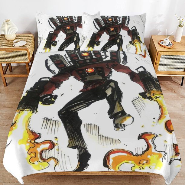 Skibidi Toilet Bedding Set Duvet Cover Comfortable and Lightweight Cartoon Bedding 3 Piece Bed Set