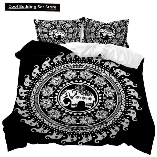 Mandala Duvet Cover Set Elephant Boho Chic Hippie Twin Bedding Mandala Polyester Comforter Cover Adults Double Size Bed Sheets