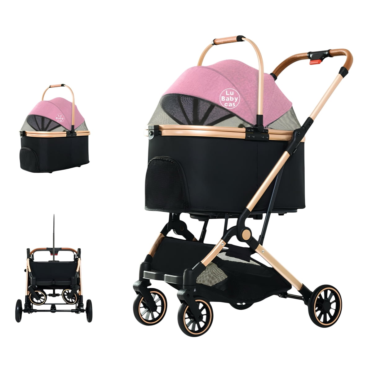 Coche Para Mascotas Premium 2 En 1 C106 Rosado Lubabycas