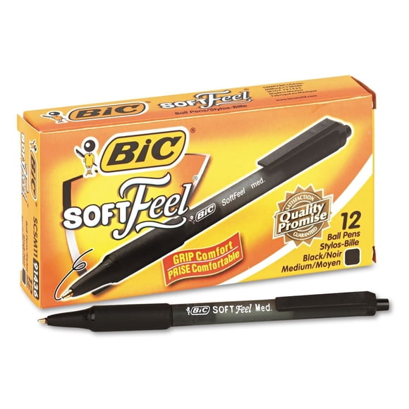 Bolígrafo BIC Soft Feel retráctil de punta media negro