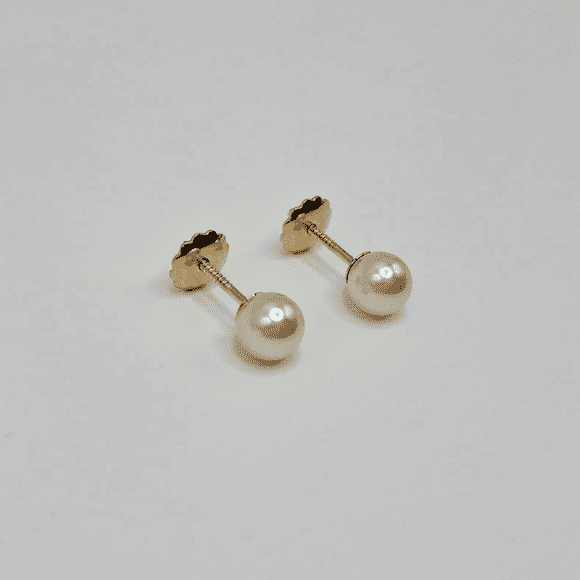 Aros Perla, tope rosca de oro18k
