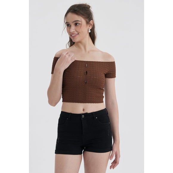 Polera Mujer Escote Bardot Café Oscuro