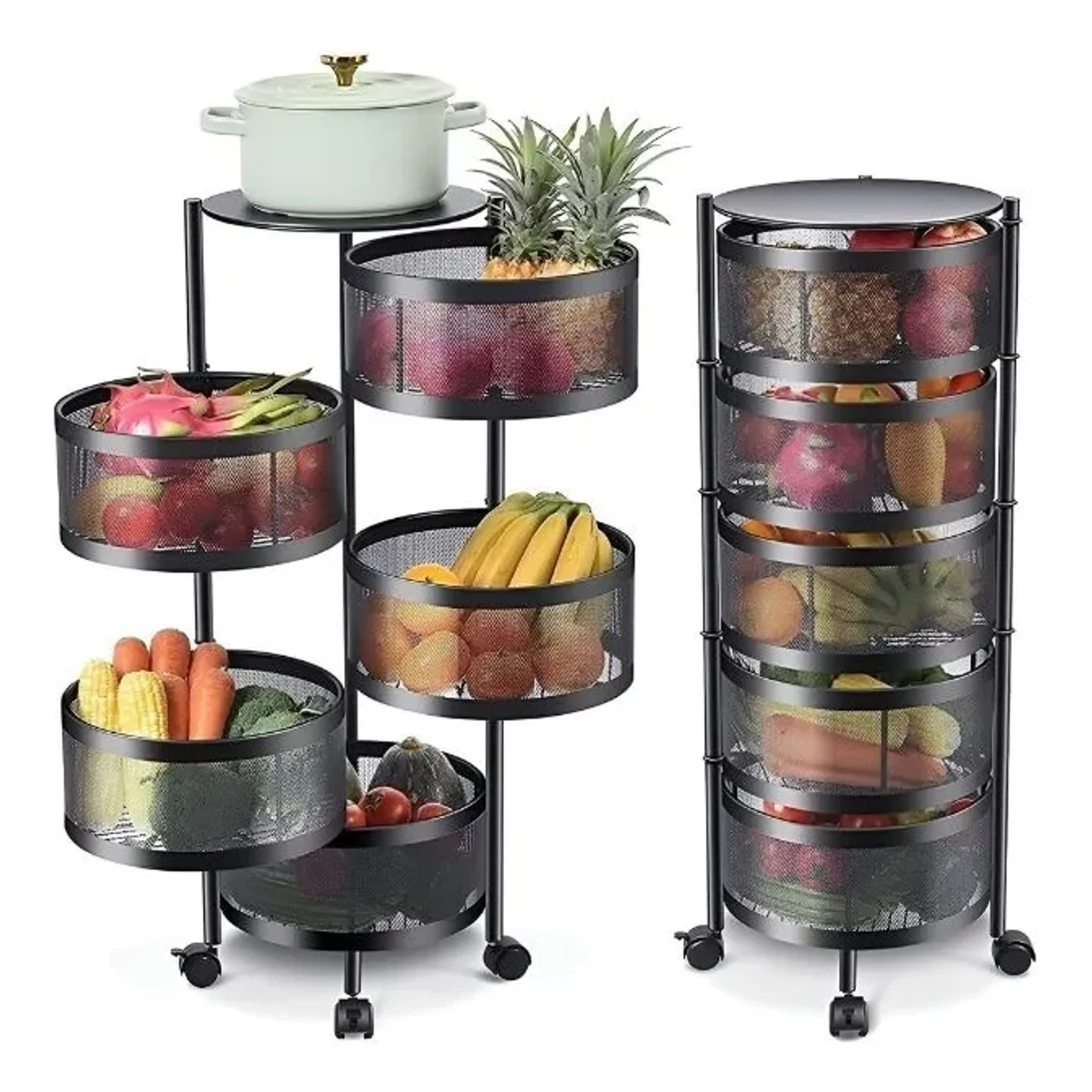 Pitaya - Carrito Organizador Multiusos 5 Niveles 360º Para Cocina - Color Negro