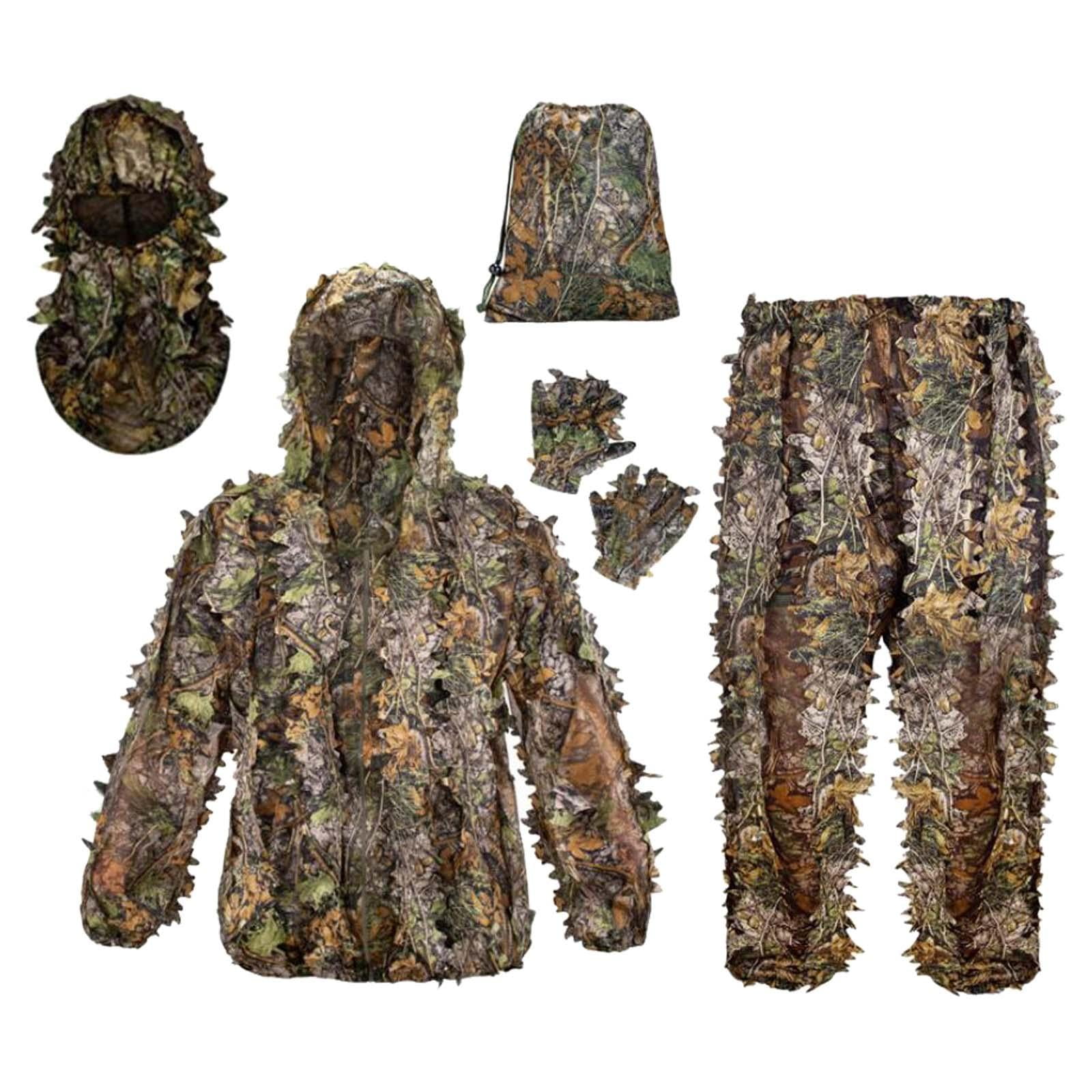 Magideal - Traje Ghillie Máscara De Cara Completa Guantes Conjunto Traje Capucha Pantalones Woodland Chaqueta Ligera Traje De Camuflaje 3d Frondoso Para Hallowee , Xl Xxl Xlxxl
