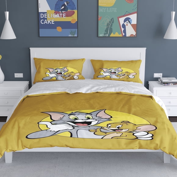 Tom Cat Duvet Cover Mouse Jerry Anime 3D Cute Printing Soft Children's Bedroom Set Polyester Adult Gift 2/3pcs Bedding