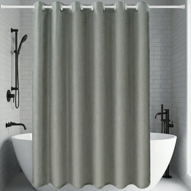 Cortina de Ducha de Color Sólido REGALWOVEN, Diseño sin Ganchos con Anillos Divididos, Repelente al Agua Verde 71"W x 71"L