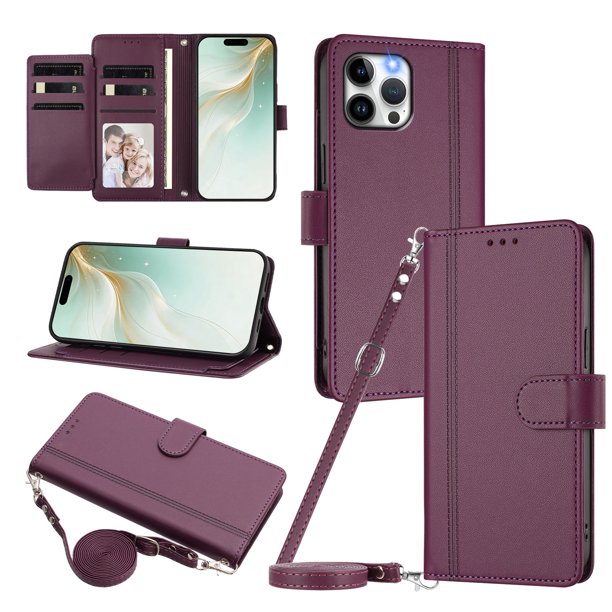 Funda Cartera para iPhone 12 Pro Max con Bolsillo para Billetes, Morado Oscuro