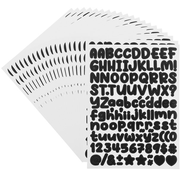 Uxcell 20 Hojas de Pegatinas de Letras 1/2 pulgada Pequeñas Pegatinas de Letras y Números de Vinilo para Decoración de Botellas y Aulas en Negro
