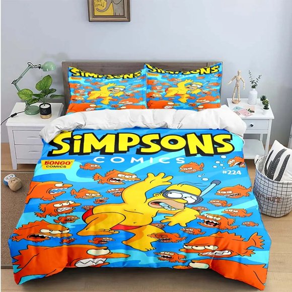 WooHoo Simpson Bedding Set,The Simpsons Duvet Cover,Anime Bart Simpsons Quilt Covers Bedroom for Children Gift 3-Piece Bedding Set (1 Duvet Cover + 2 Pillow Shams) Bed Sheets