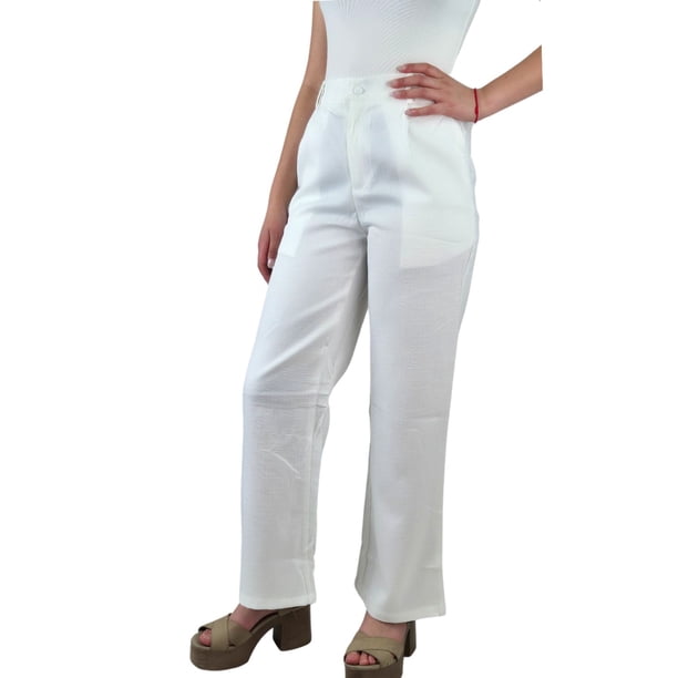 Pantalón Vestir Semi Formal Tipo Lino Recto Casual Tiro Alto 096