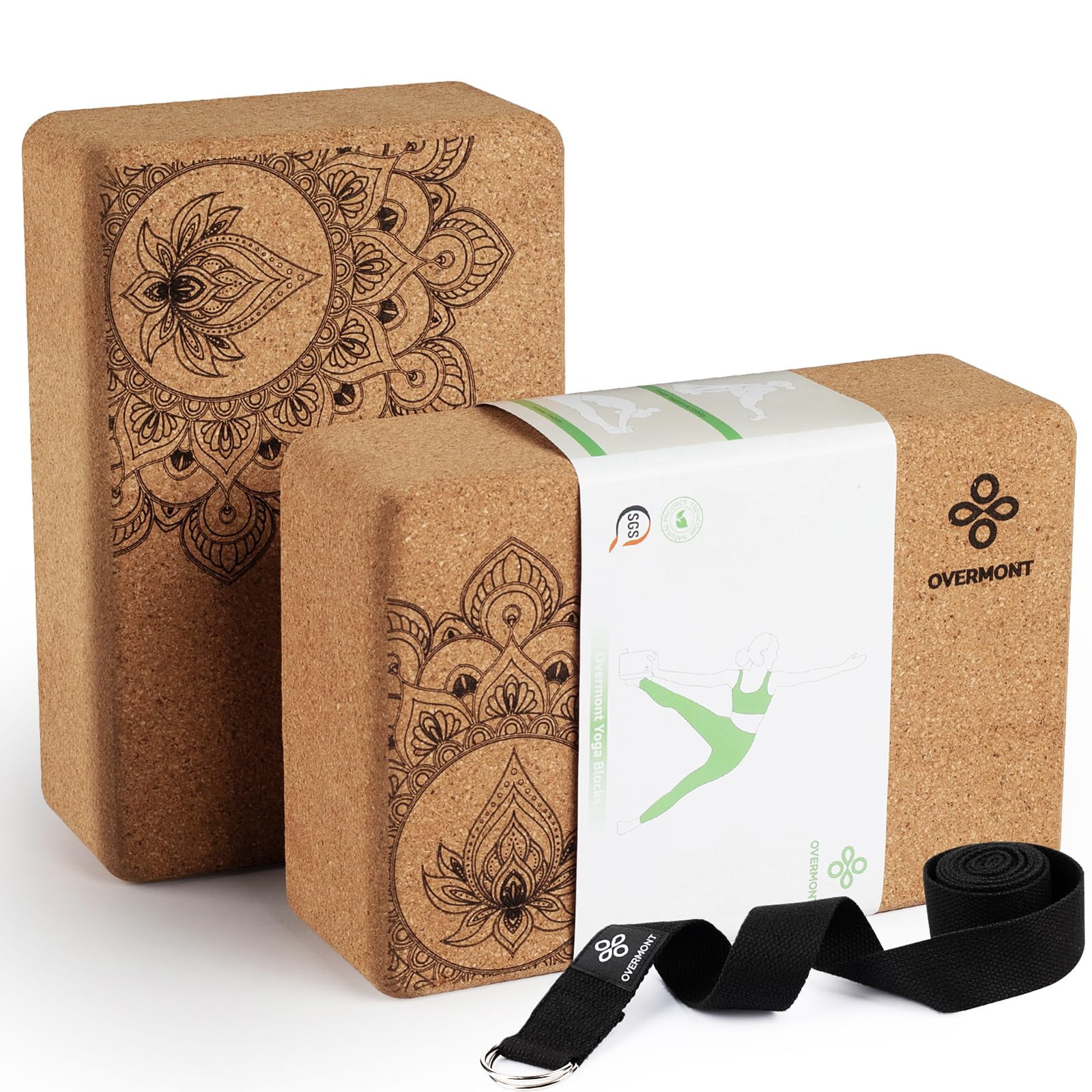 Bloques De Yoga Overmont, 2 Unidades, Corcho Natural Con Correa De 2,5 M