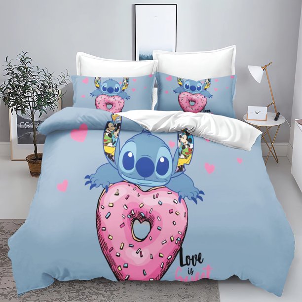 v1731 Bed Sheets Stitch Children's king size bedding duvet cover set Cute Printed Cartoon Quilt Cover home printed% 3-Piece Bedding Set (1 Duvet Cover + 2 Pillow Shams) Bed Sheets ju1731