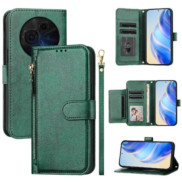 Funda Billetera Cremallera para TCL 60 XE NxtPaper 5G con Porta Tarjetas, Soporte y Correa Verde