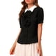 thumbnail image 5 of Camisa de Trabajo de Manga Corta con Botones y Volantes en la Parte Delantera con Cuello en Contraste para Mujer de INSPIRE CHIC S Negro, 5 of 6