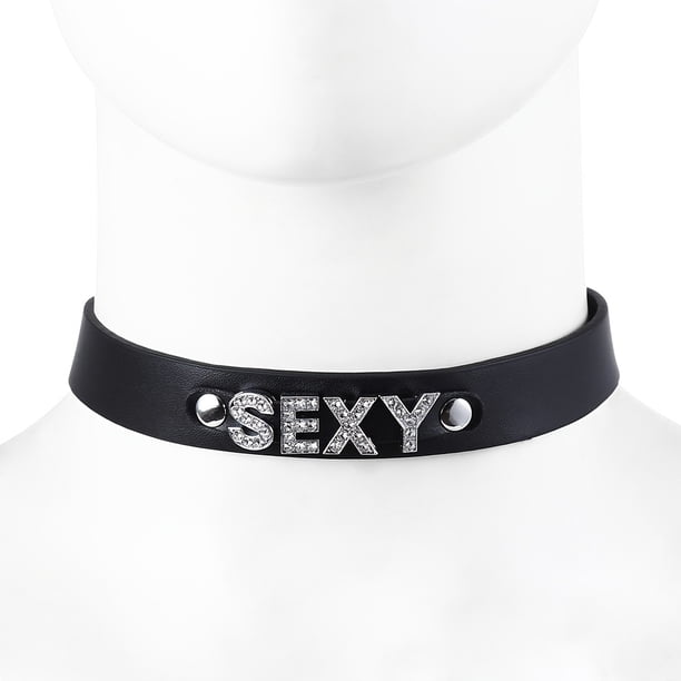 1pc BDSM Leather Collar with Letter Decoration - Flirting Necklace for Couples - Adult Cosplay Sex Toy