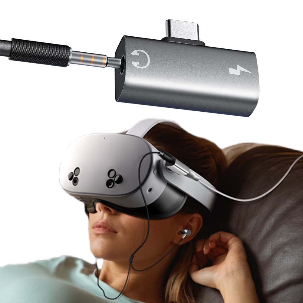 Genérico - 2 En 1 Usb C A Aux Audio Jack Dongle Cable Cord With Aux Audio Jack Pd 30w Audio Aux Adapter Usb C Splitter For Meta Quest 3s-negro