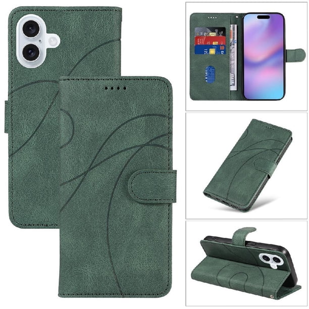 Funda tipo cartera con tapa para iPhone 17 con tarjetero, soporte y cubierta magnética Verde
