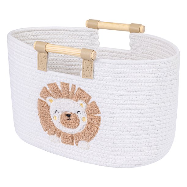 1 Paquete de Cesta de Almacenamiento Tejida, Caja de Almacenamiento para Estante y Armario para Mantas, Ropa, Caja Organizadora con Asas de Madera para Decoración del Hogar León 15*9.4*7.9in
