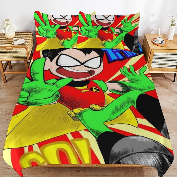 Teen Titans Go Cartoon Bedding Sets Ultra Soft Skin-Friendly Duvet Cover 3 Piece, Cute Comforter Cover Bed Set for Boys Girls Kids
