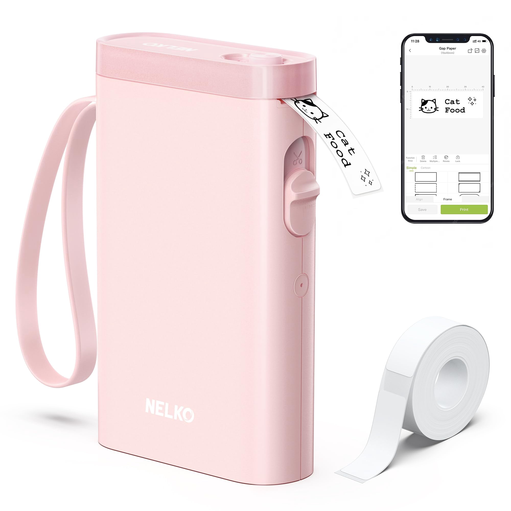 Rotuladora Nelko P21 Inalámbrica Con Bluetooth Y Cinta Adhesiva, Color Rosa