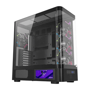 Xyz Pc Gear - Gabinete Gamer Xyz Quantum Pro, Vidrio Curvado, Pantalla Lcd, Incluye 4 Ventiladores Argb, Negro