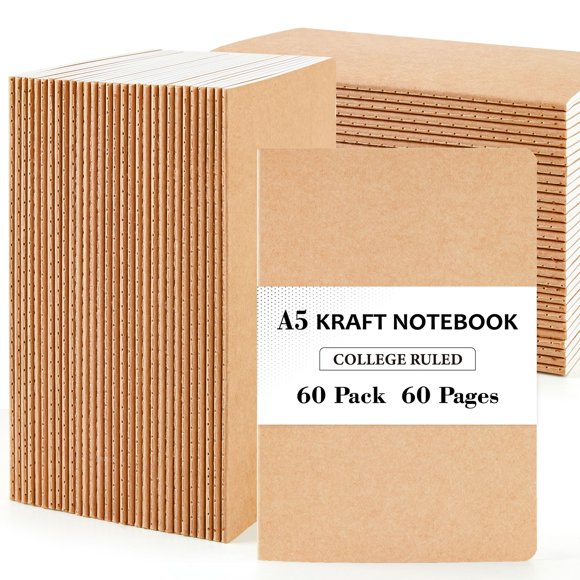 Cuadernos Feela A5 60 páginas – Pack de 60 – Rayados – Cubierta kraft