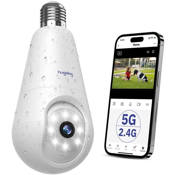 Cámara de seguridad con bombilla Hugolog 2K, 3 MP, 5G, WiFi con Alexa