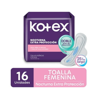 Toalla Femenina Extra Protección Nocturna C/A 16 Un Kotex