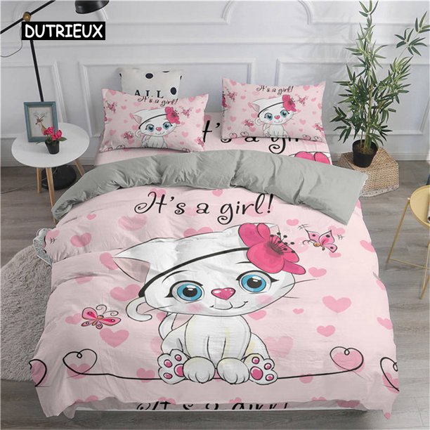 x920 Bed SheetsCute Cartoon Cats Duvet Cover Set Cartoon Cat Pet Animal Bedding Set for Children Kids Teens Bedroom Home Decoration 3-Piece Bedding Set (1 Duvet Cover + 2 Pillow Shams) nj920