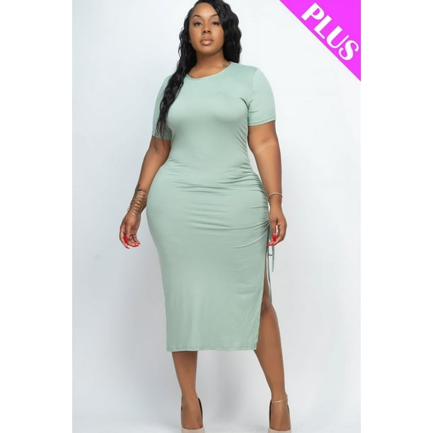 Vestido Midi Curvy con Cordón y Abertura Lateral Fruncido