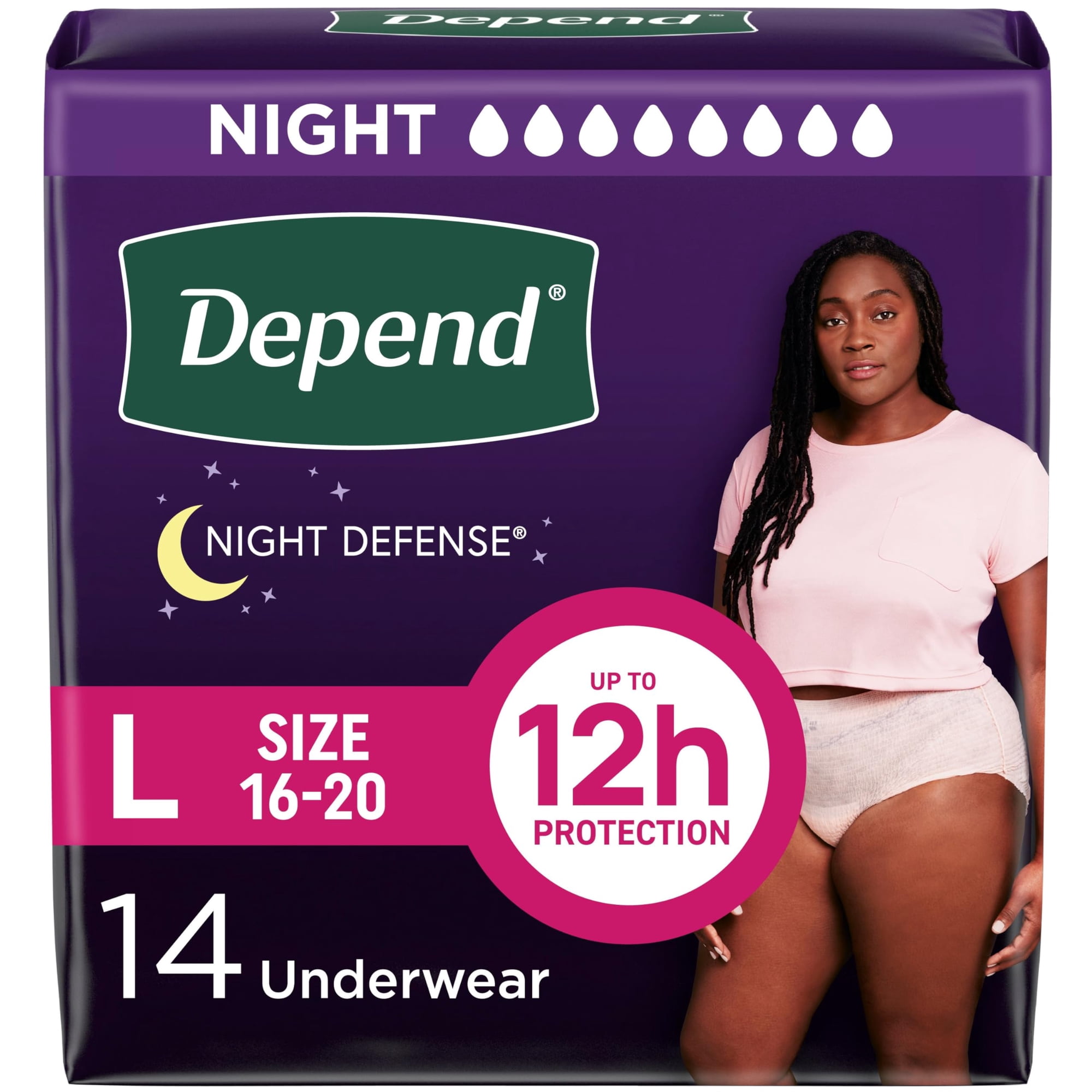 Ropa Interior Para Incontinencia Depend Night Defense Para Mujer, Talla Grande, 14