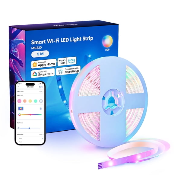 Tira de luces LED inteligentes con WiFi RGB de 16.4 pies que funcionan con HomeKit