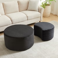 M&Ms - Nesting Coffee Table Set Of 2,Upholstered Round Coffee Tables Set Of 2 For Living Room, Modern Foam Round Coffee Table Side Table End Table Ottoman, No Assembly