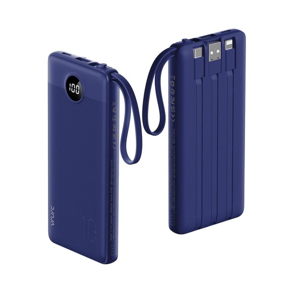 Power Bank VRURC de 10000 mAh con 5 salidas y 2 entradas, color azul marino