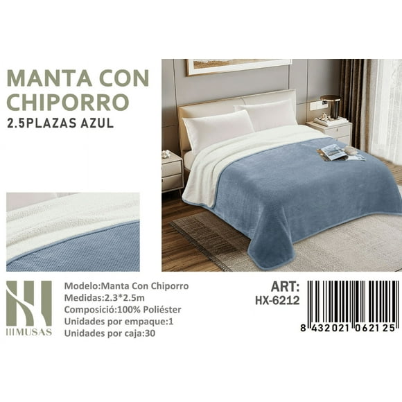 Manta Frasada Con Chiporro Diseño Liso King Azul