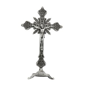 Magideal - Crucifijo De Pie Crucifijo De Jesús Crucifijo Con Soporte Mesa Cruz Para Oraciones Decoración Del Hogar , Peltre Antiguo