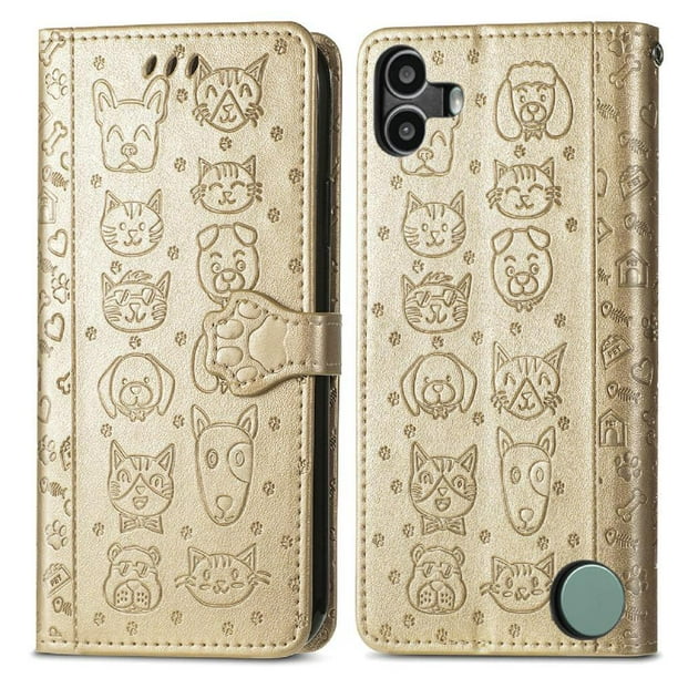 Funda Cartera FOXDOCK para Nothing CMF Phone 1 , Flip PU con Relieve de Gatos y Perros, Tarjetero y Soporte