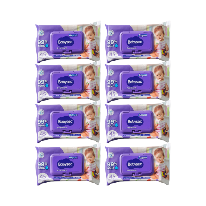 8 Paquetes Toallitas Humedas Babysec Hipoalergenicas Aloe Vera 360 Unidades