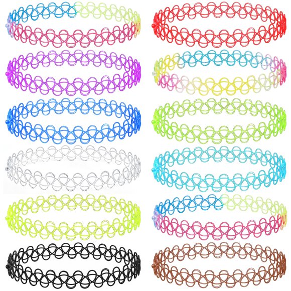 Set de 12 collares choker elásticos y coloridos estilo 90s de PAGOW