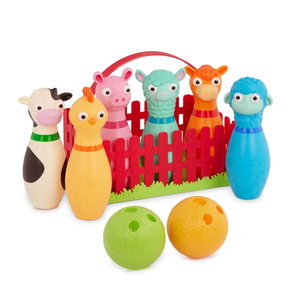 Juego de Bowling Battat Barnyard, 6 Pines y 2 Pelotas, 2 a 6 Años
