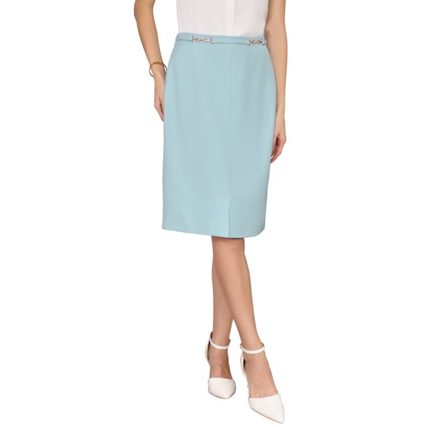 INSPIRE CHIC Falda lápiz de negocios para mujer, cintura alta, formal, de trabajo, hasta la rodilla, 2XL, azul cielo