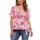 thumbnail image 1 of INSPIRE CHIC Blusa de Mujer con Peplum Envolvente de Verano Floral de Manga Corta con Volantes y Cuello en V con Cinturón Camisas Florales Rosadas XL, 1 of 6