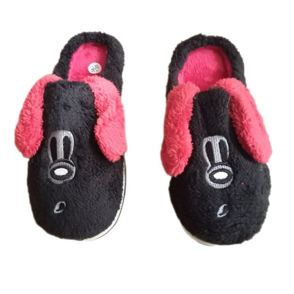 Pantuflas Niños De Felpa, Diseño De Perro, Anime, Kawaii Color Negro Talla 30-31