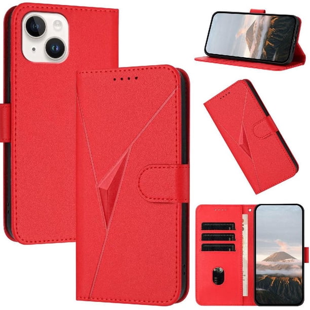 Funda Cartera Fibra de Carbono para iPhone 14 Plus con Soporte y Cierre Magnético Rojo